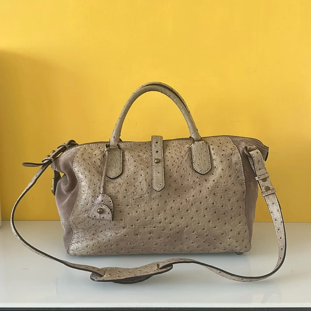Kate Spade Westward Adventurer Satchel Taupe Ostrich Suede Large  Bag